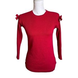 Tommy Bahama Youth Girls Sweater Pullover Solid Red Bows Size Medium Long Sleeve